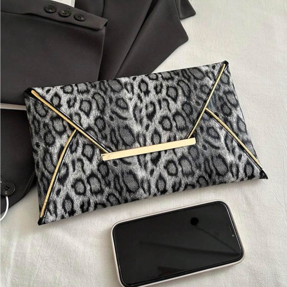 Leopard Print Clutch with Gold Accents - Picture 7 of 8